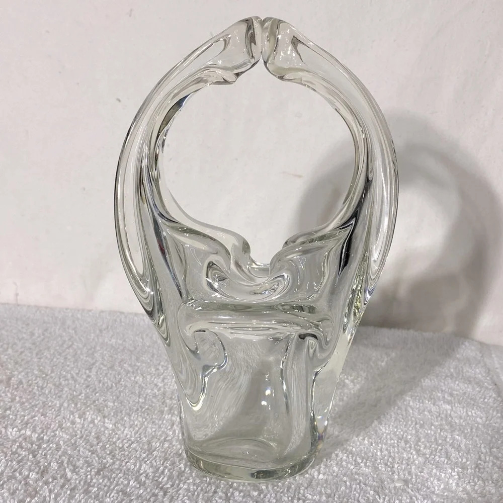 Vintage MCM Murano Art Glass Clear Crystal Basket